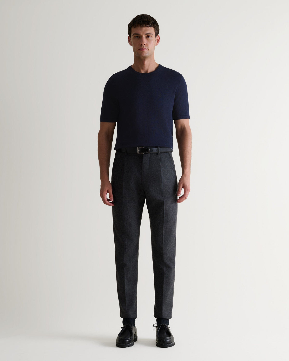 Men's Silk-Cotton Fine Knit T-shirt - Navy