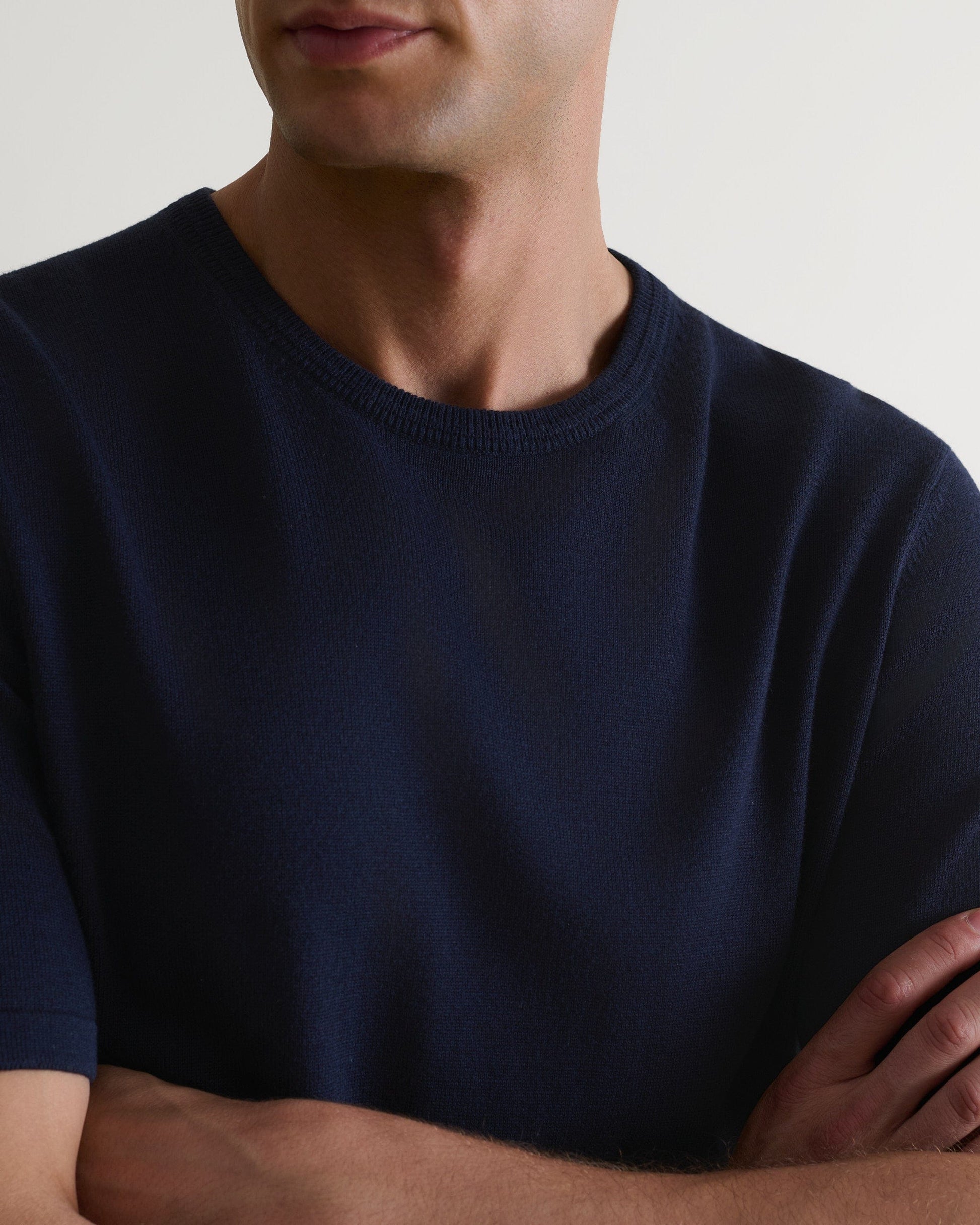 Men's Silk-Cotton Fine Knit T-shirt - Navy