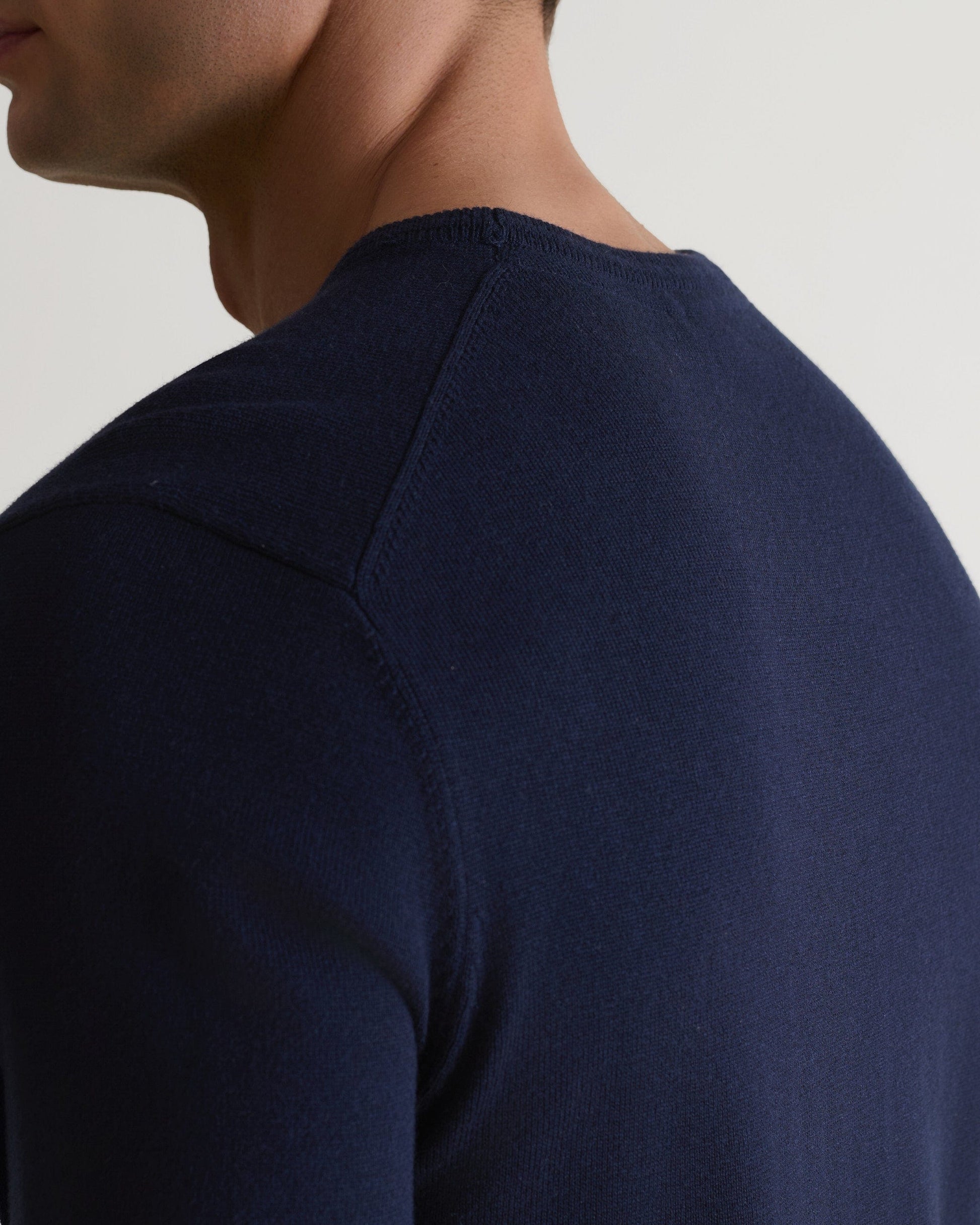 Men's Silk-Cotton Fine Knit T-shirt - Navy
