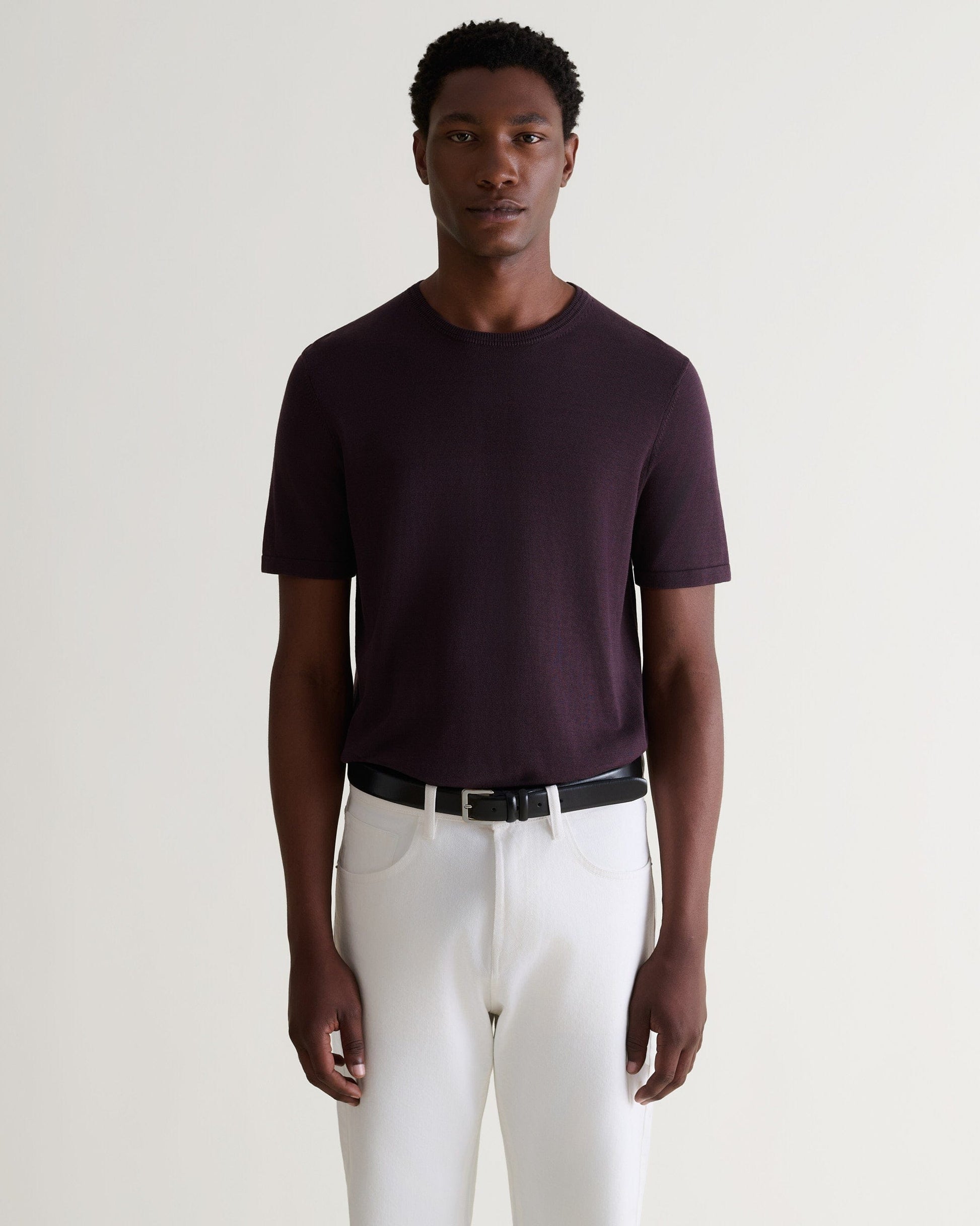 Men's Silk-Cotton Fine Knit T-shirt - Umber