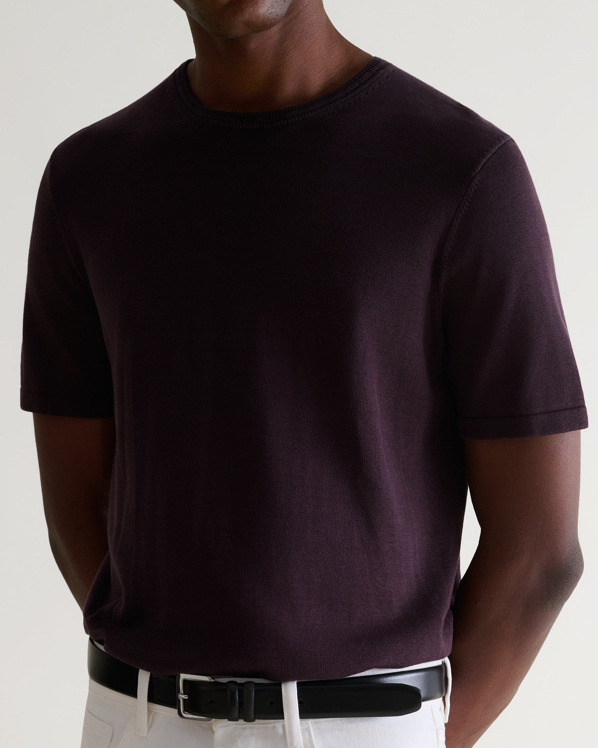Men's Silk-Cotton Fine Knit T-shirt - Umber