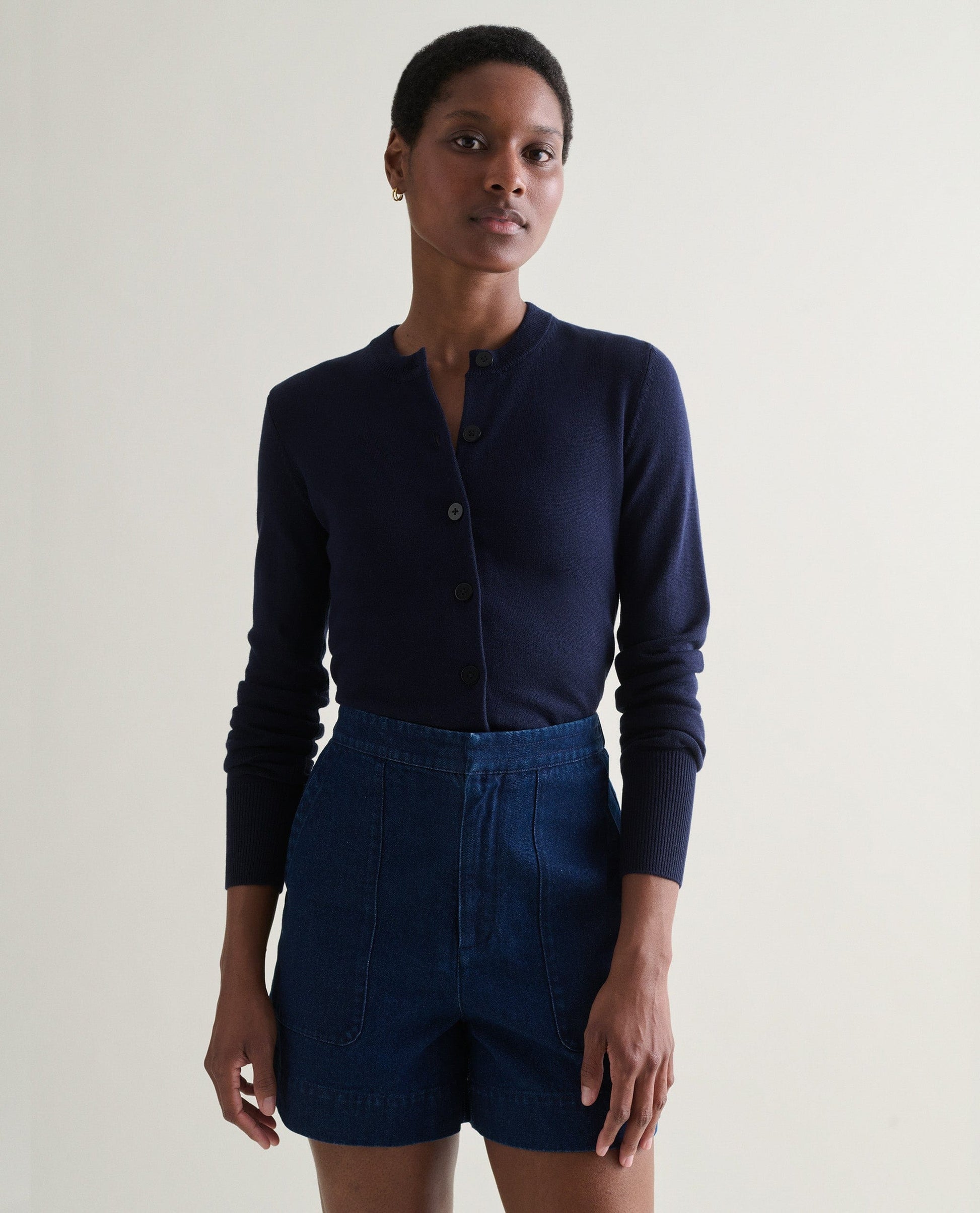 Women's Silk-Cotton Cardigan - Navy