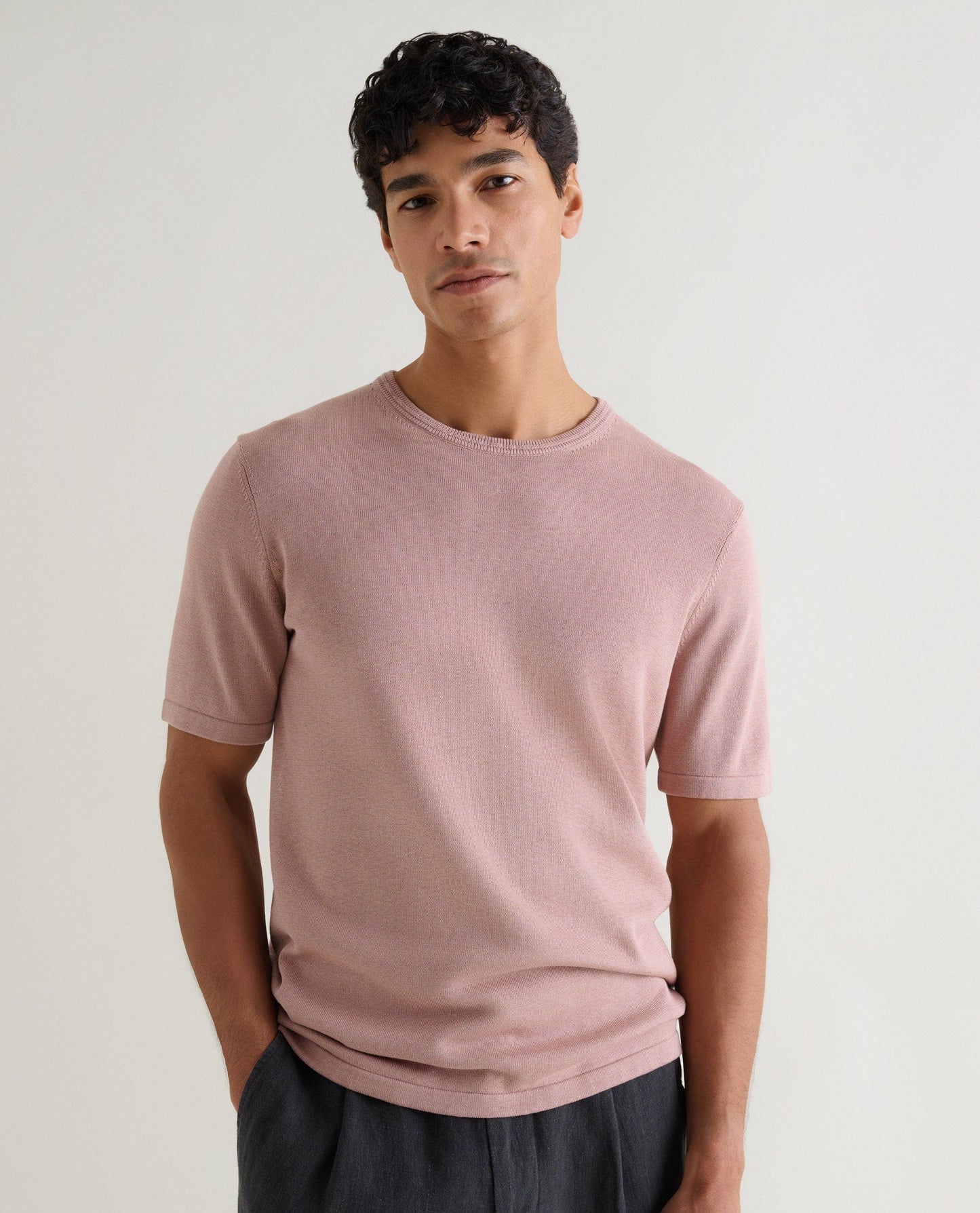 Men's Silk-Cotton Fine Knit T-shirt - Clay