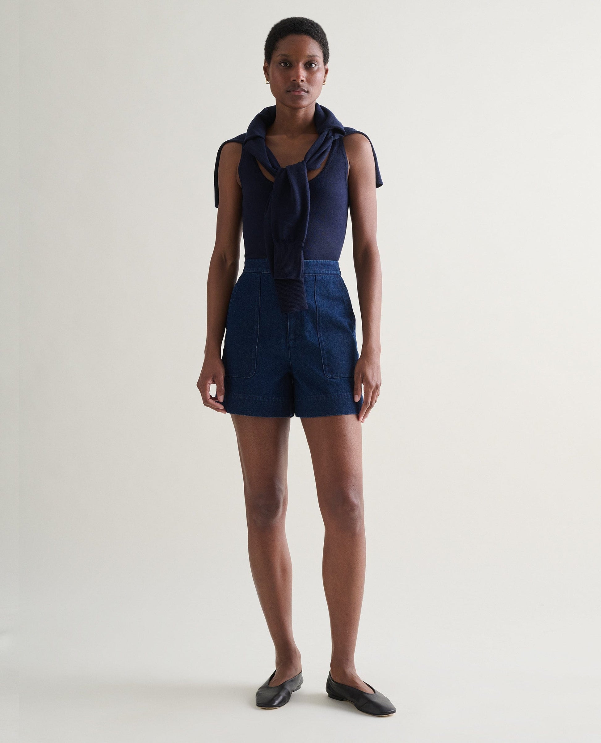 Women's Silk-Cotton Vest - Navy