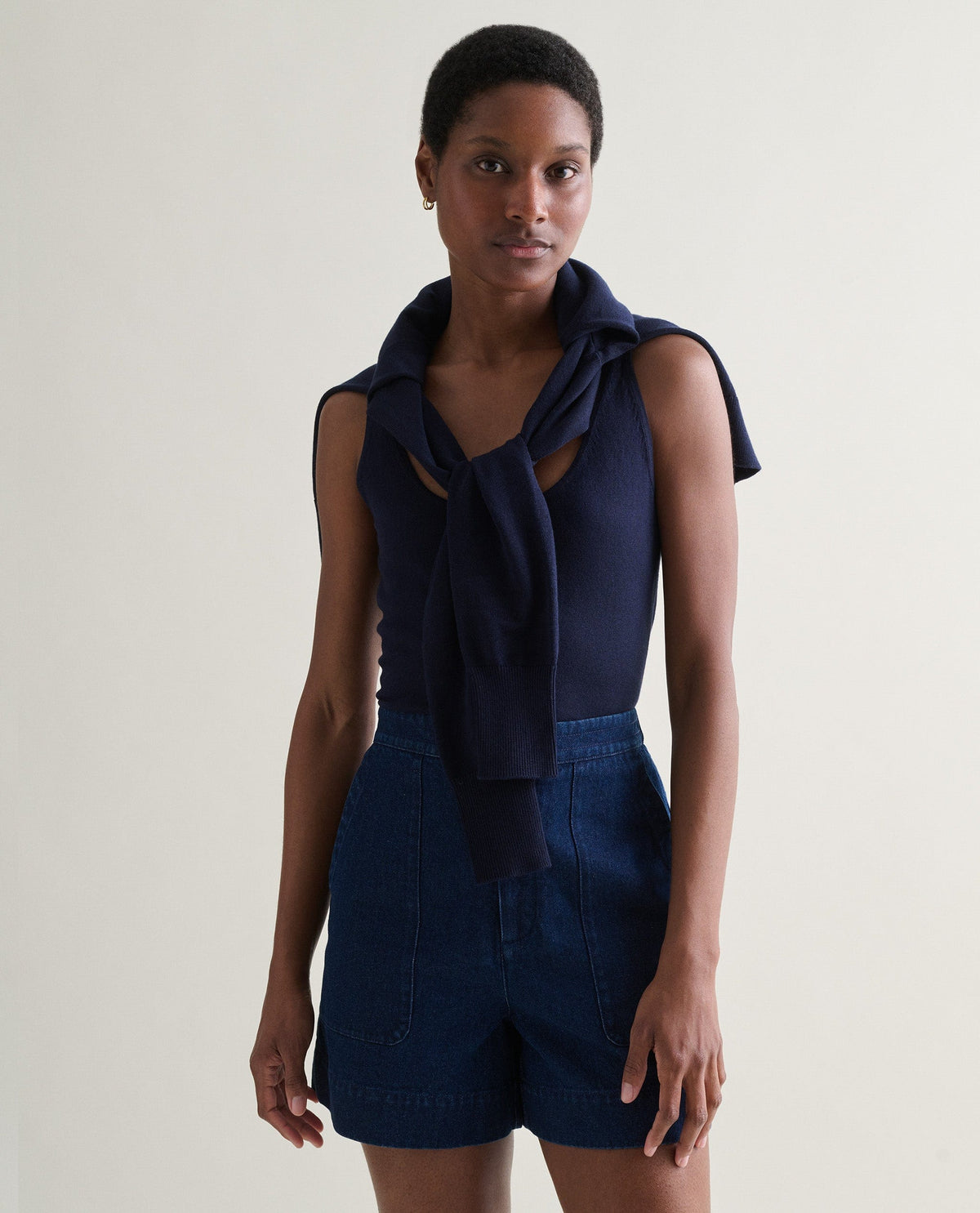 Women's Silk-Cotton Vest - Navy