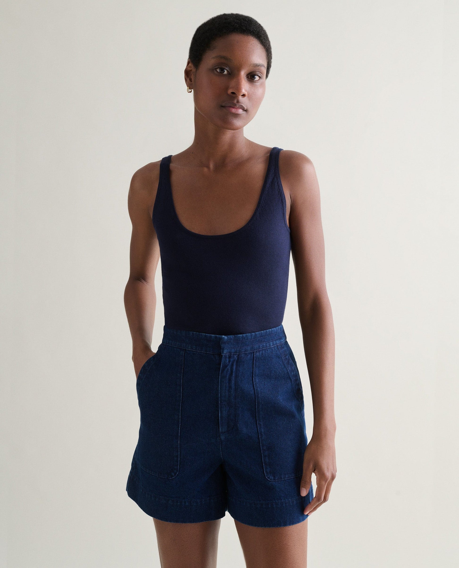 Women's Silk-Cotton Vest - Navy
