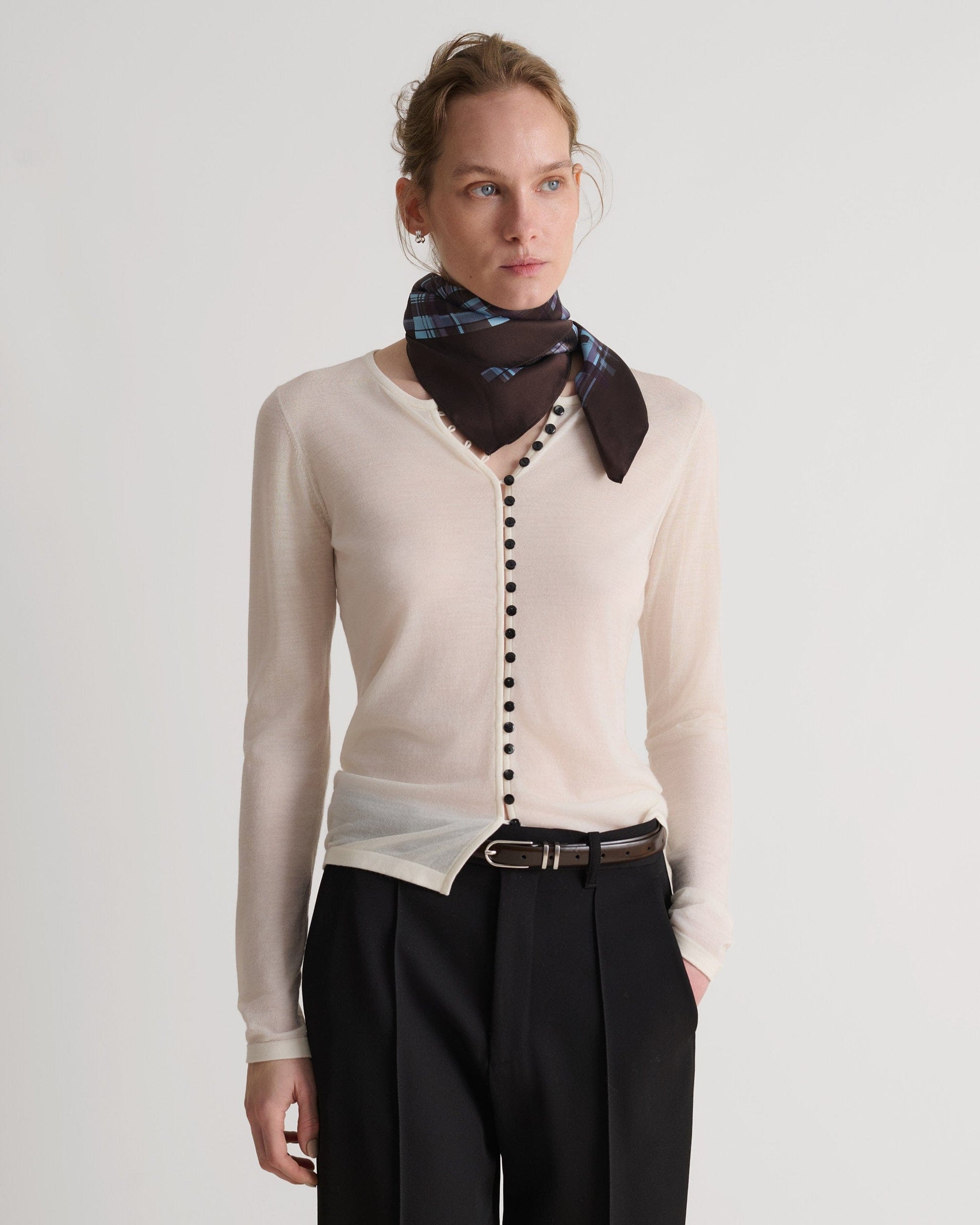 Silk Check Printed Scarf - Blue