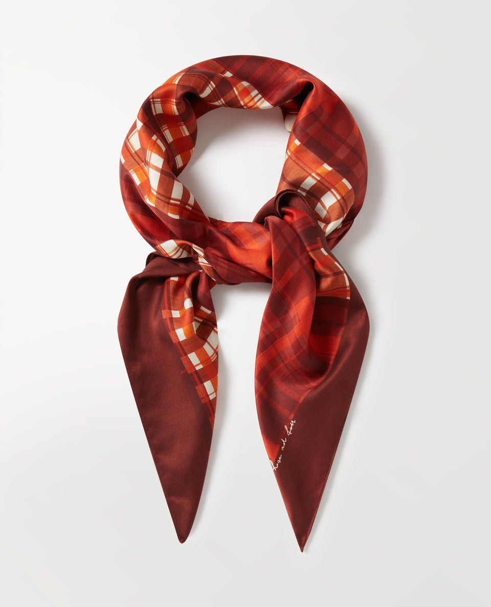 Silk Check Printed Scarf - Red