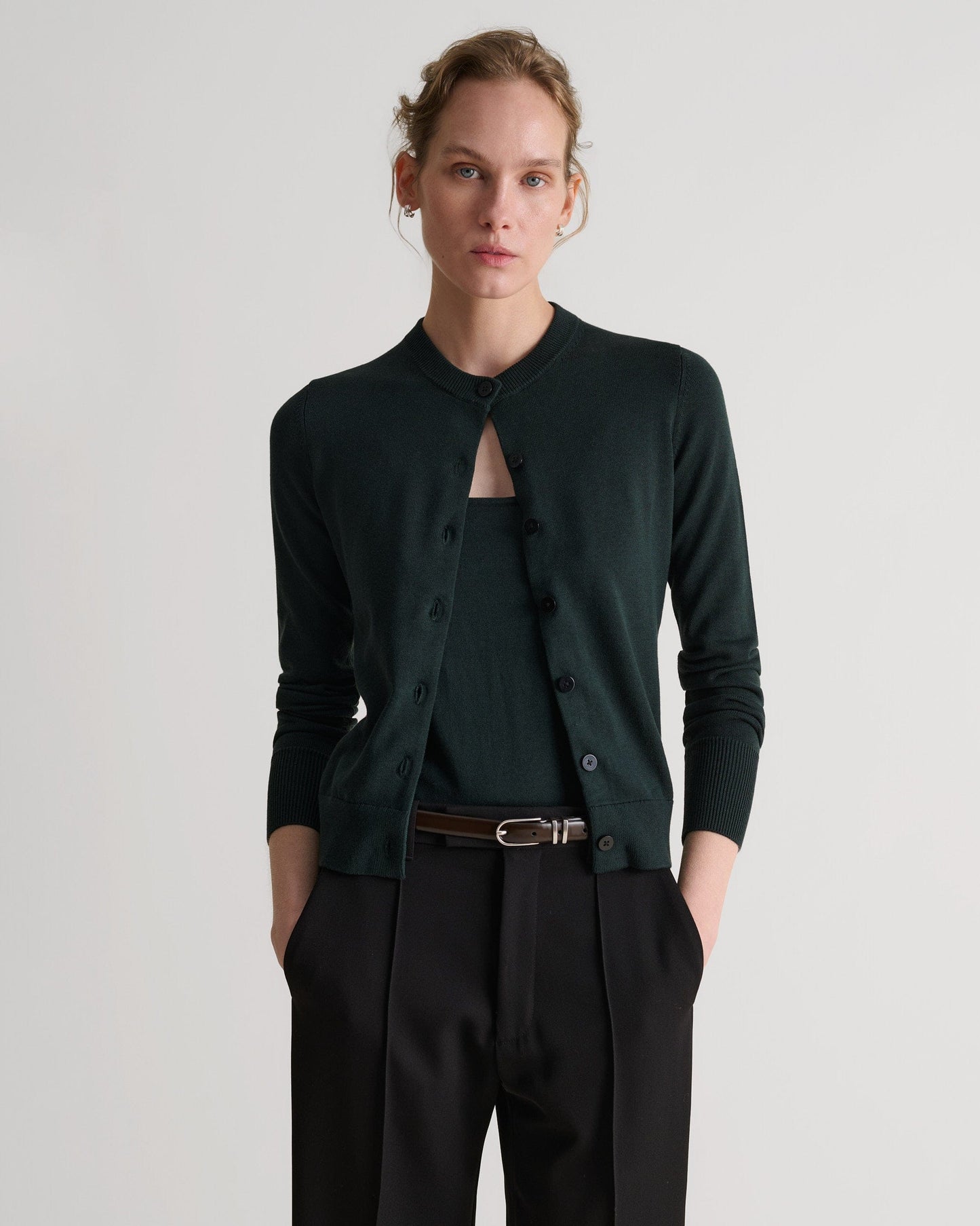 Women's Silk-Cotton Cardigan - Kelp