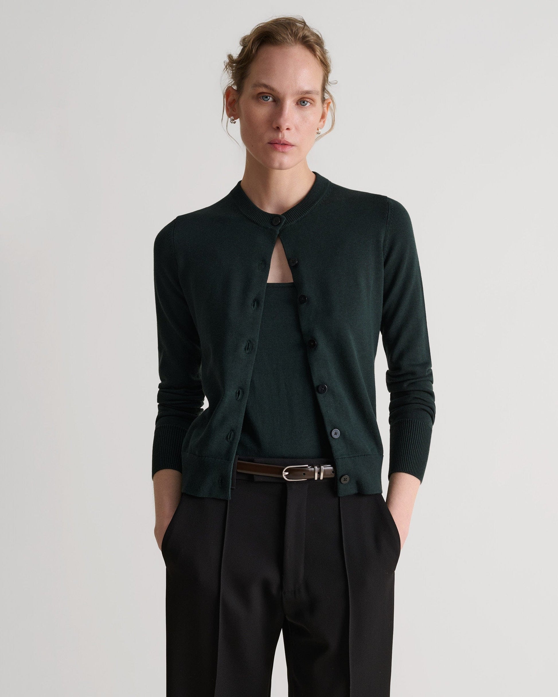 Women's Silk-Cotton Cardigan - Kelp