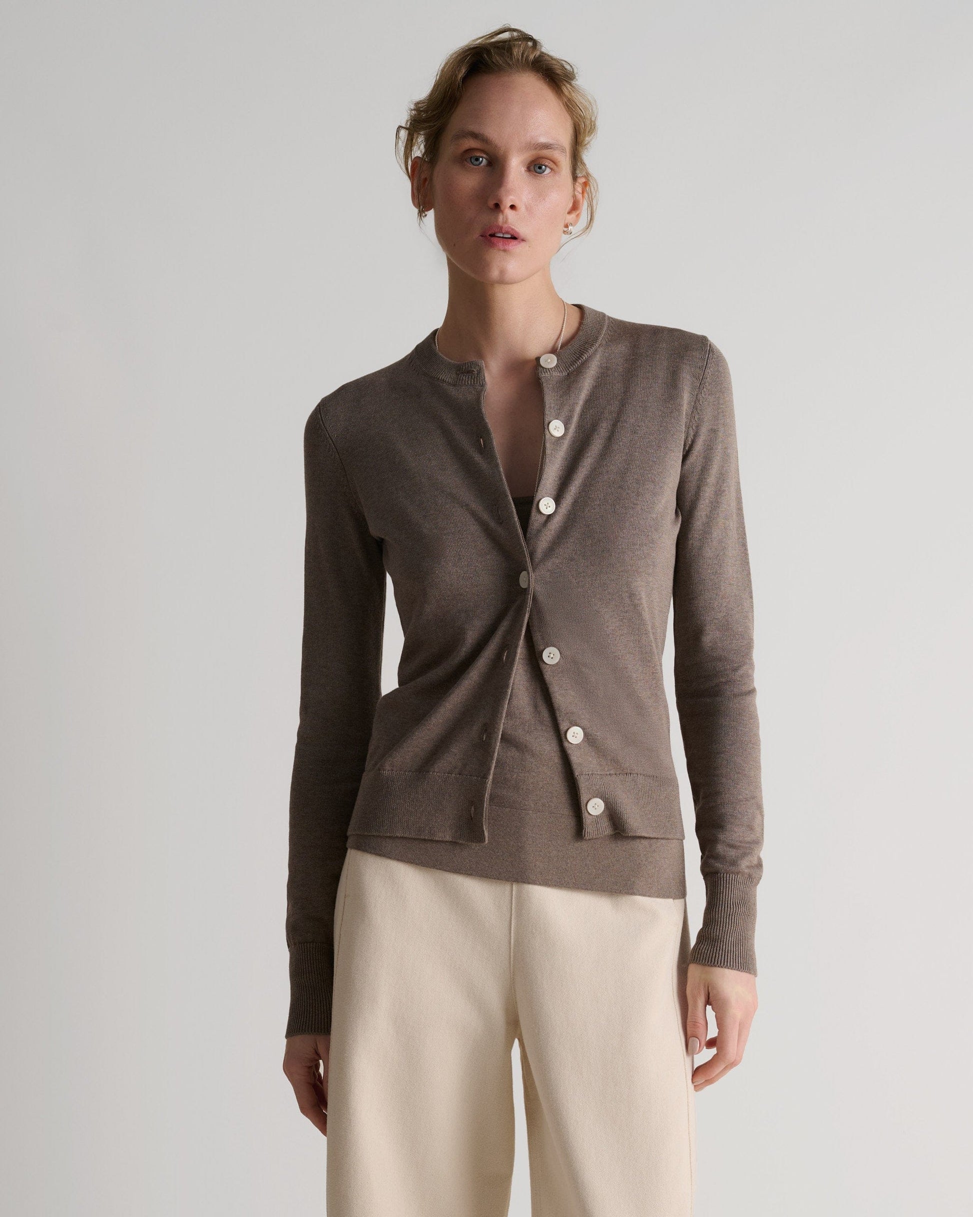 Women's Silk-Cotton Cardigan - Mole