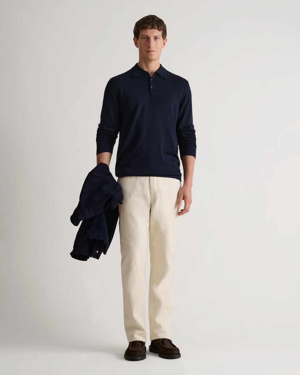 Men's Silk-Cotton Fine Knit Long Sleeve Polo