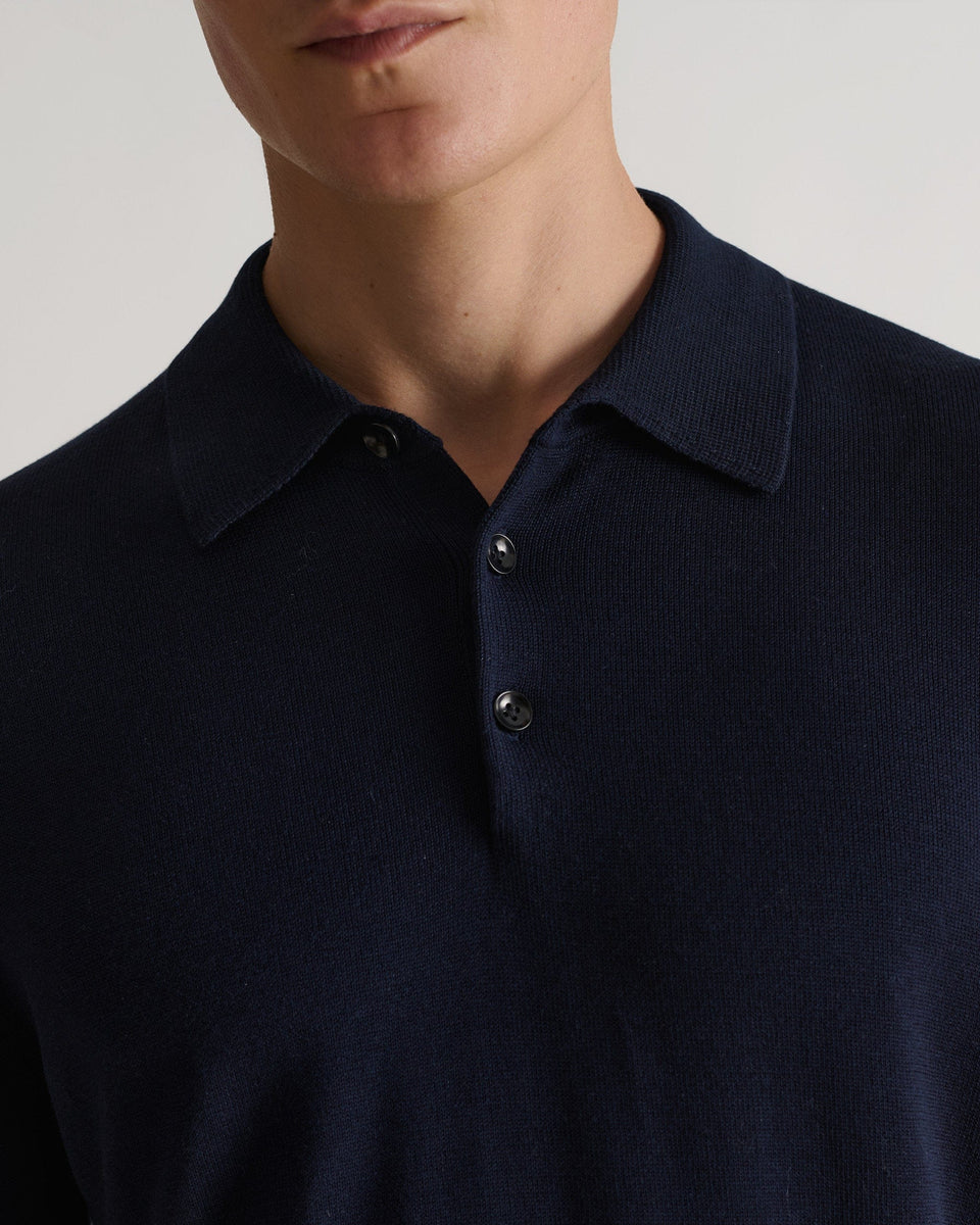 Men's Silk-Cotton Fine Knit Long Sleeve Polo
