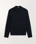 Men's Silk-Cotton Fine Knit Long Sleeve Polo - Indigo