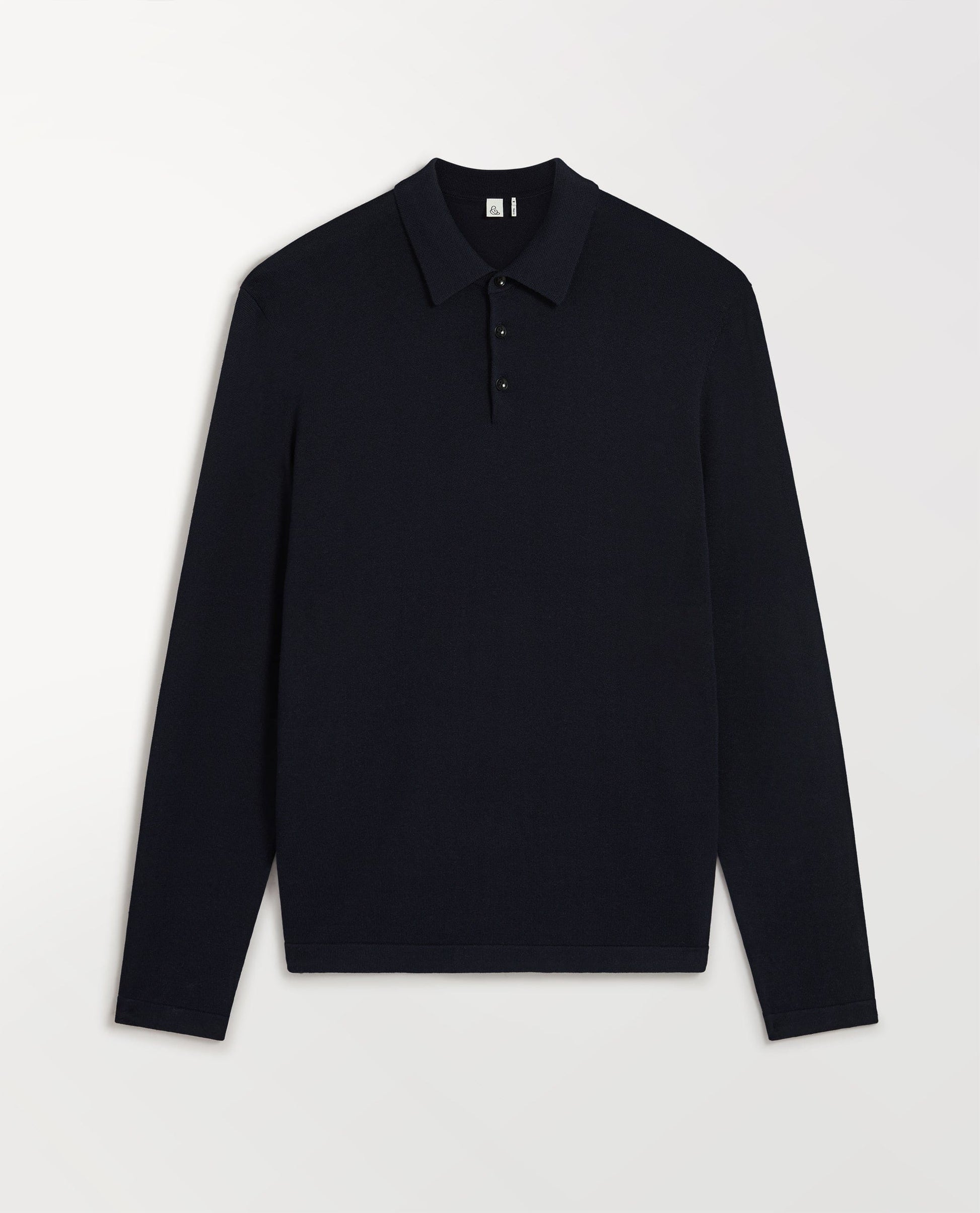 Men's Silk-Cotton Fine Knit Long Sleeve Polo - Indigo