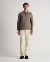 Men's Silk-Cotton Fine Knit Long Sleeve Polo - Mole