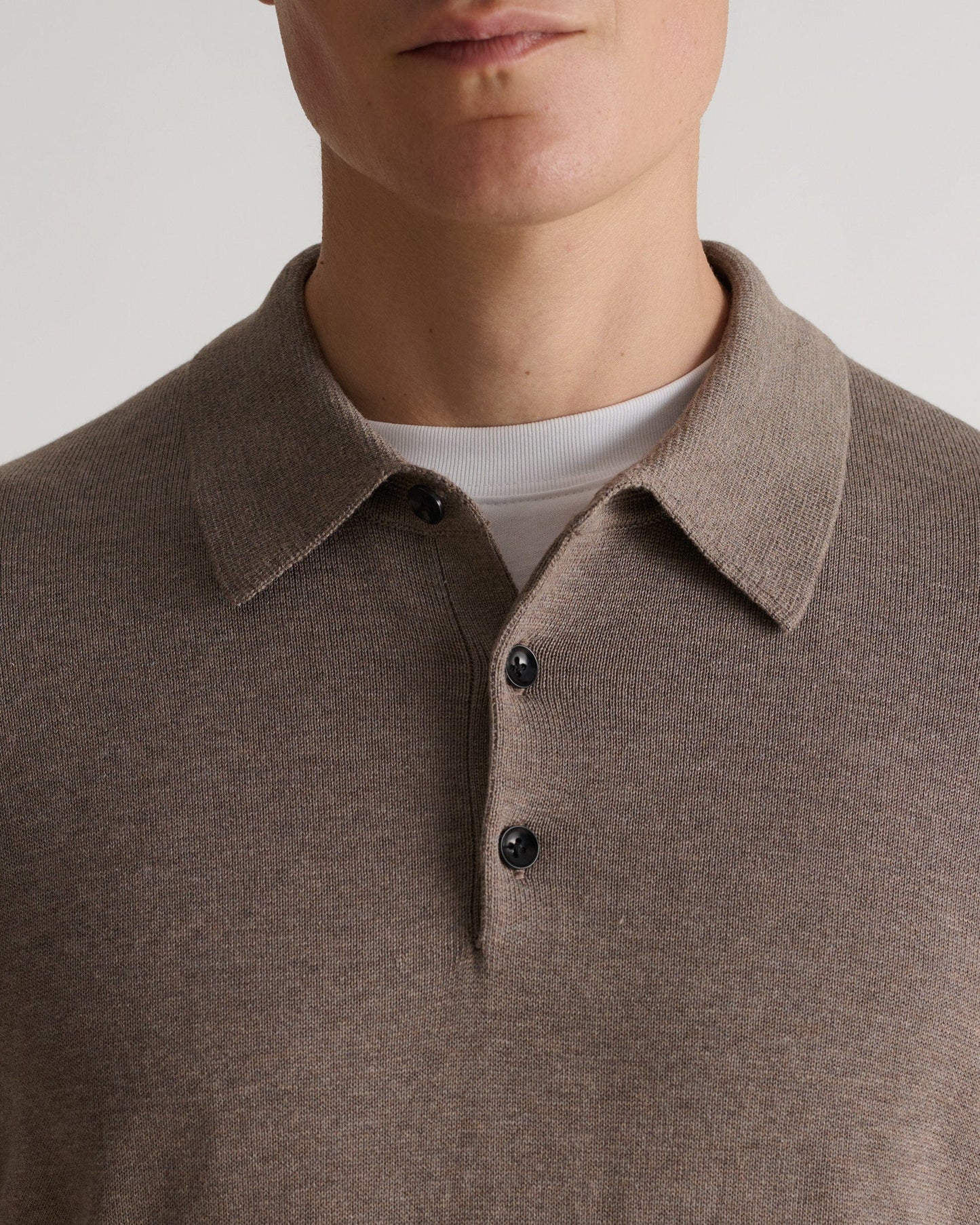 Men's Silk-Cotton Fine Knit Long Sleeve Polo - Mole