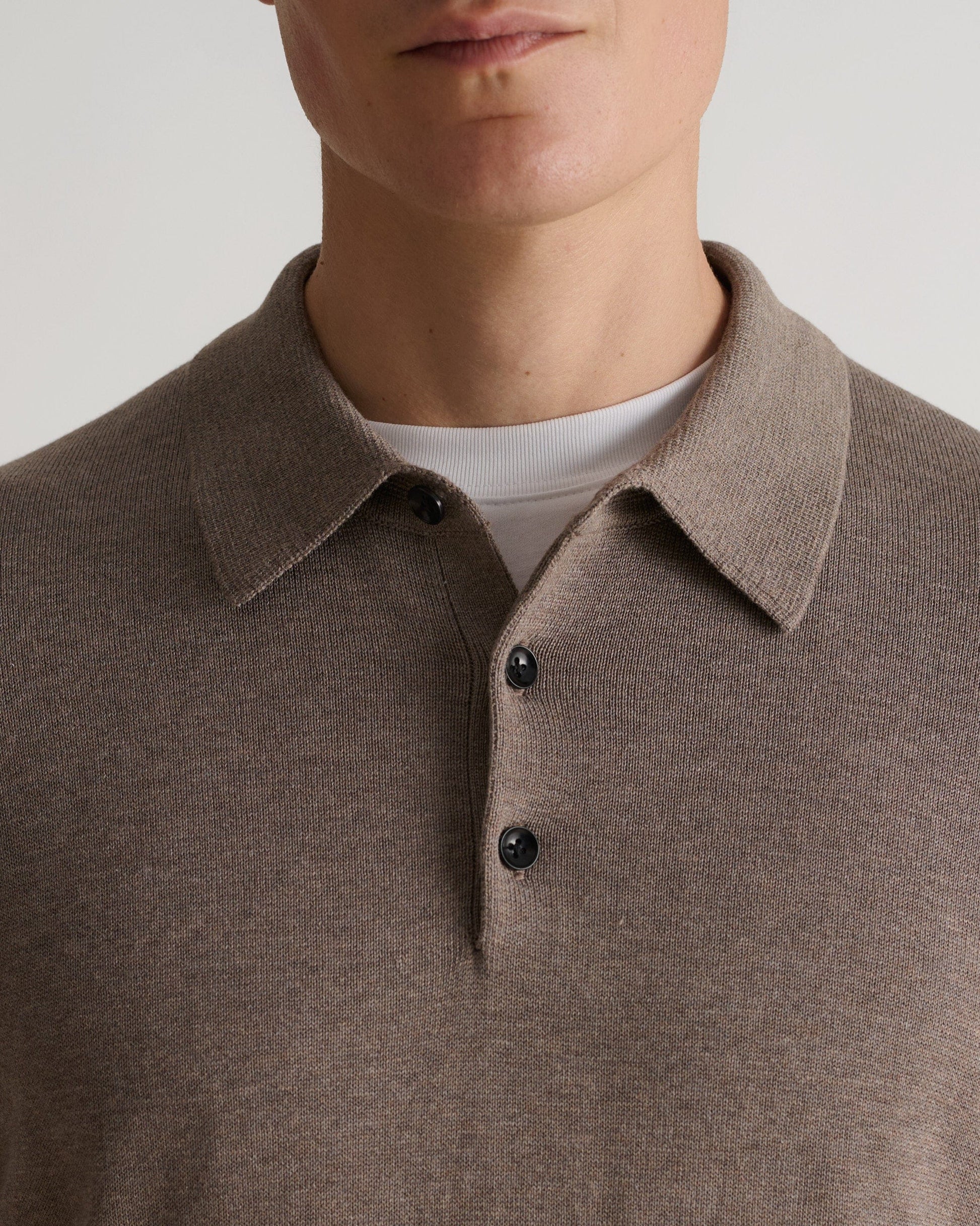 Men's Silk-Cotton Fine Knit Long Sleeve Polo - Mole