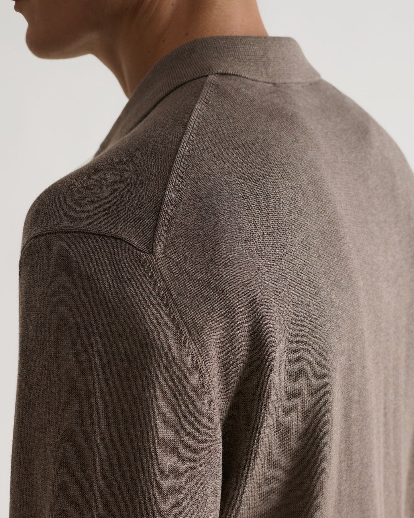 Men's Silk-Cotton Fine Knit Long Sleeve Polo - Mole