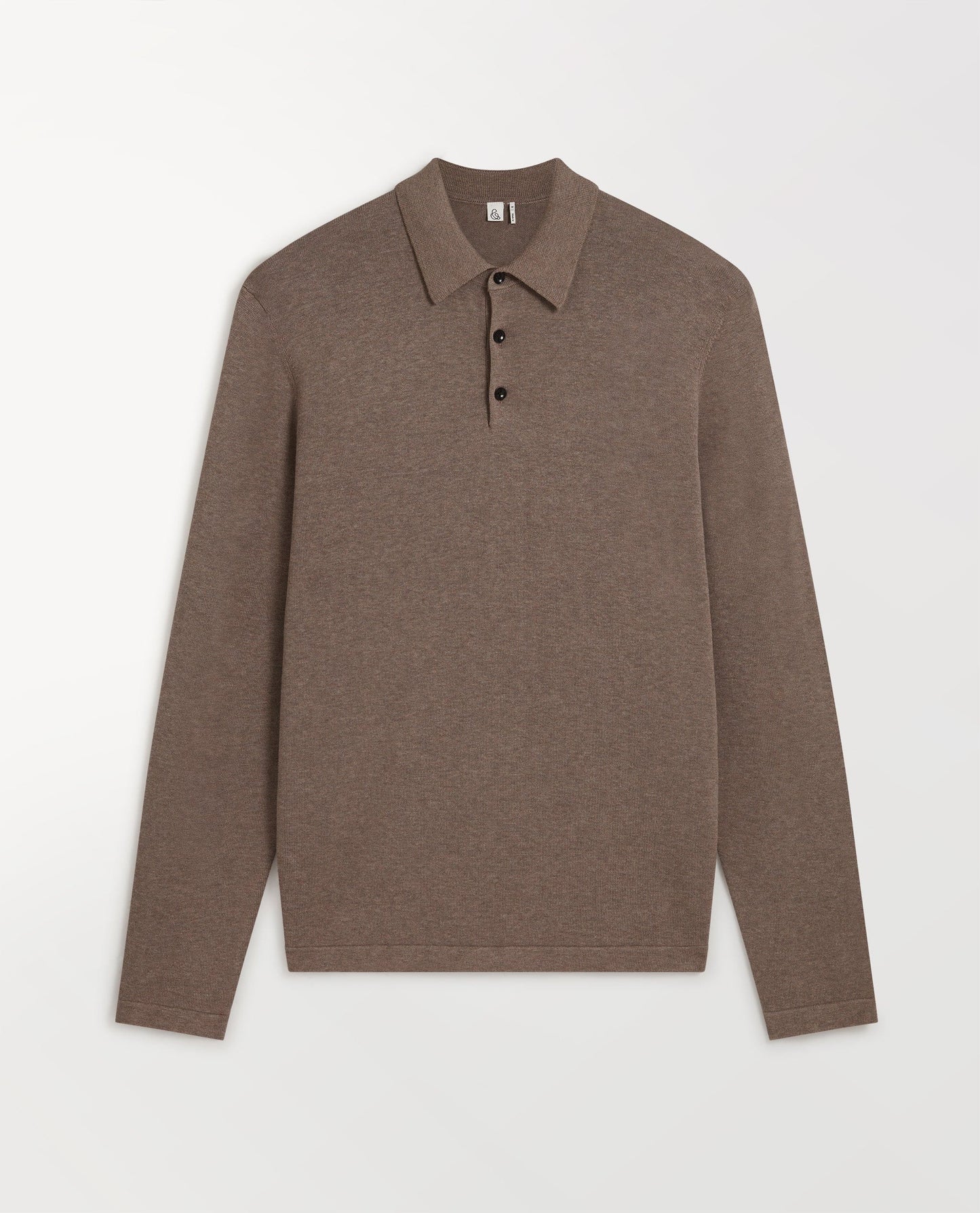 Men's Silk-Cotton Fine Knit Long Sleeve Polo - Mole