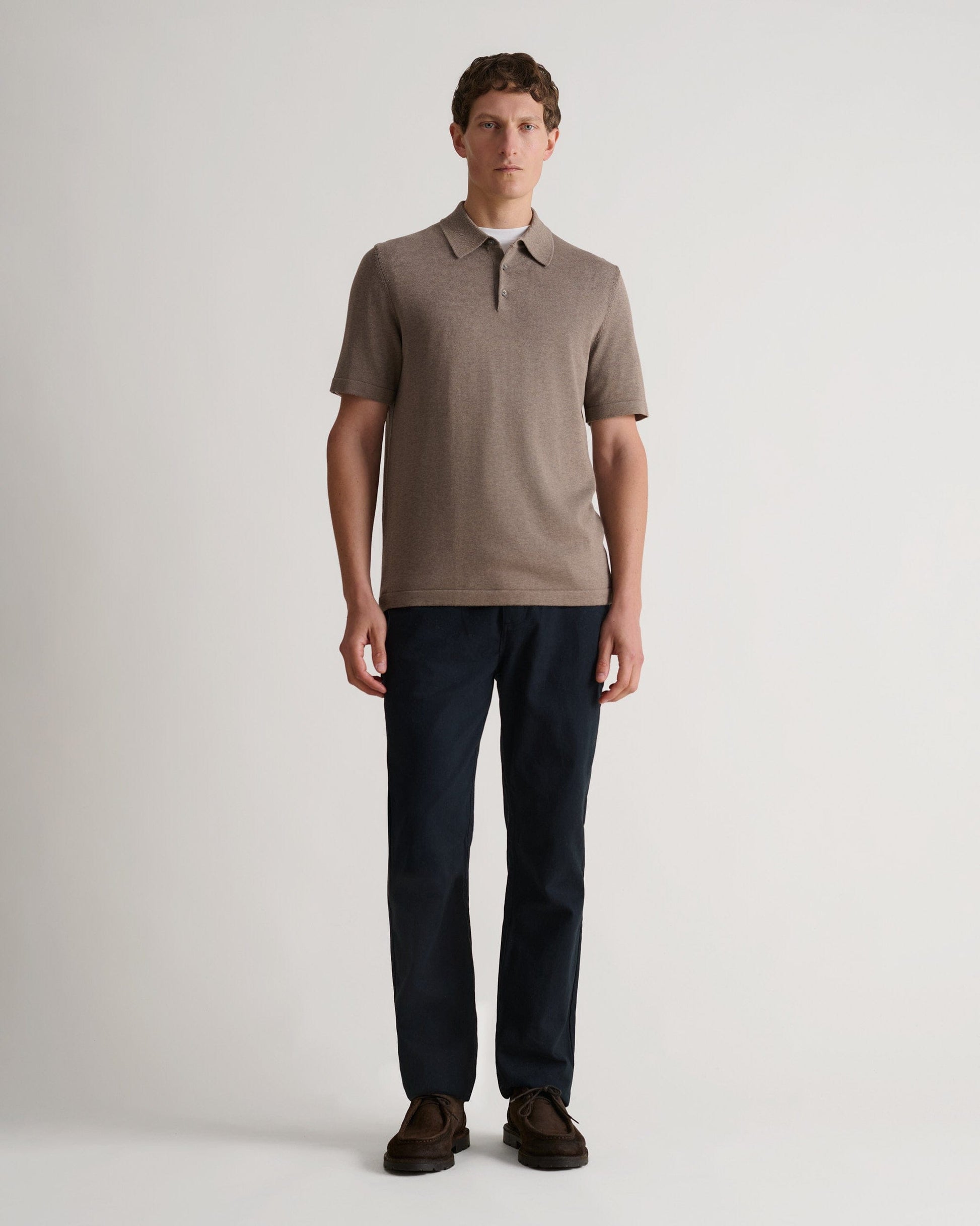 Men's Silk-Cotton Fine Knit Polo - Mole