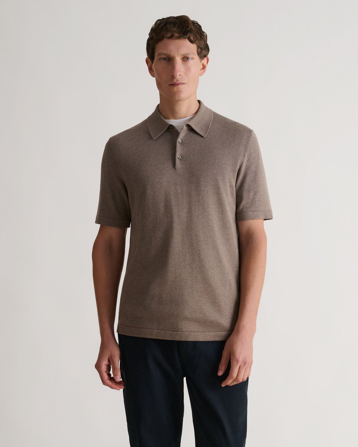 Men's Silk-Cotton Fine Knit Polo - Mole