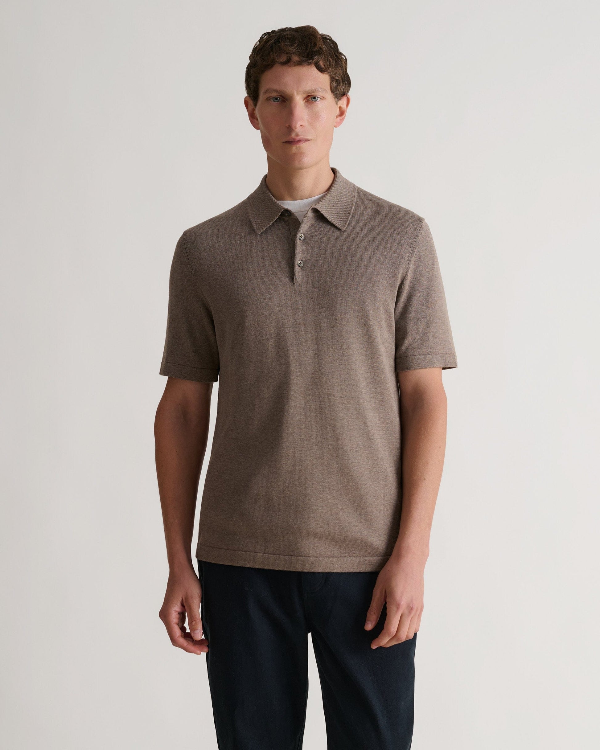 Men's Silk-Cotton Fine Knit Polo - Mole