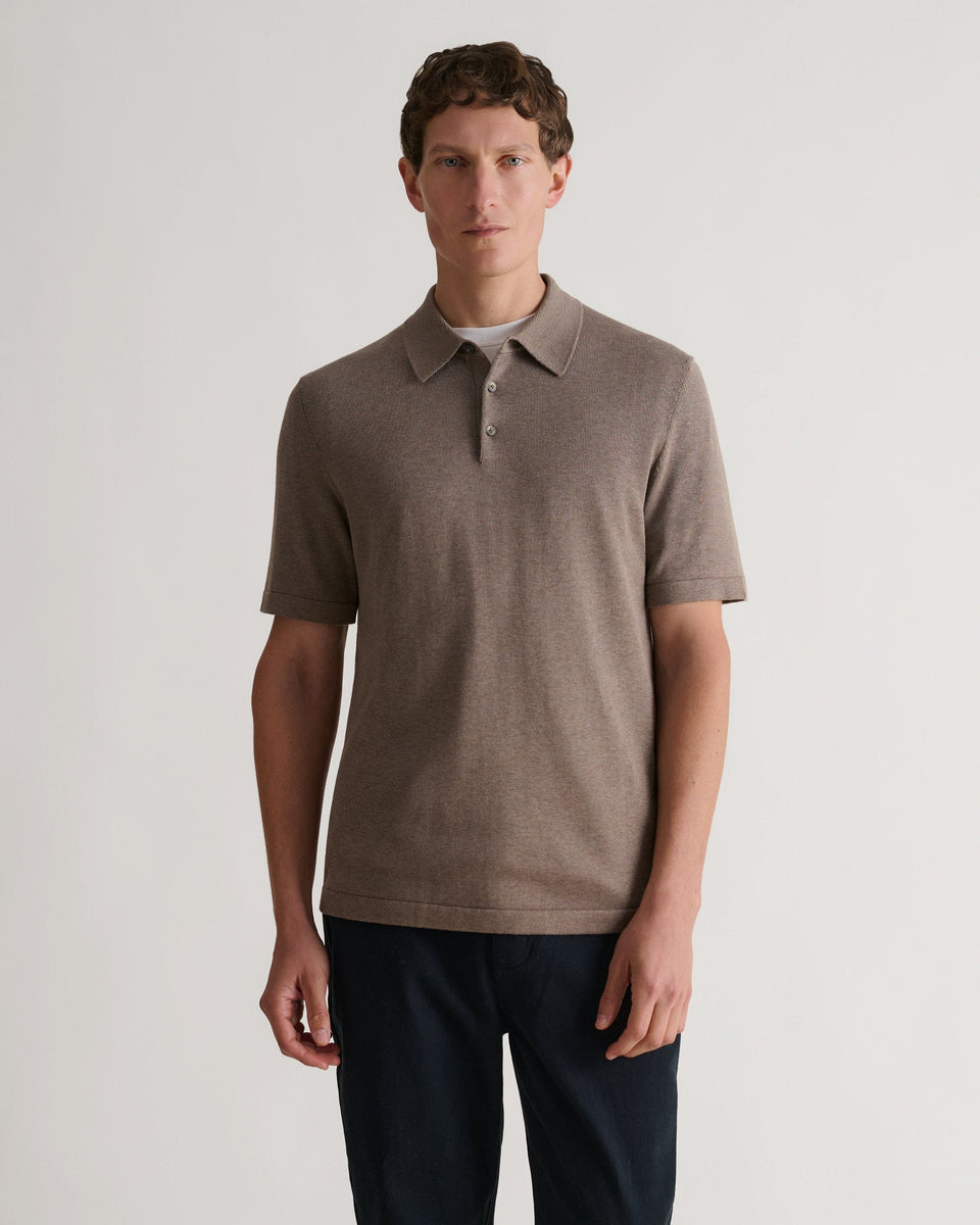 Men's Silk-Cotton Fine Knit Polo - Mole