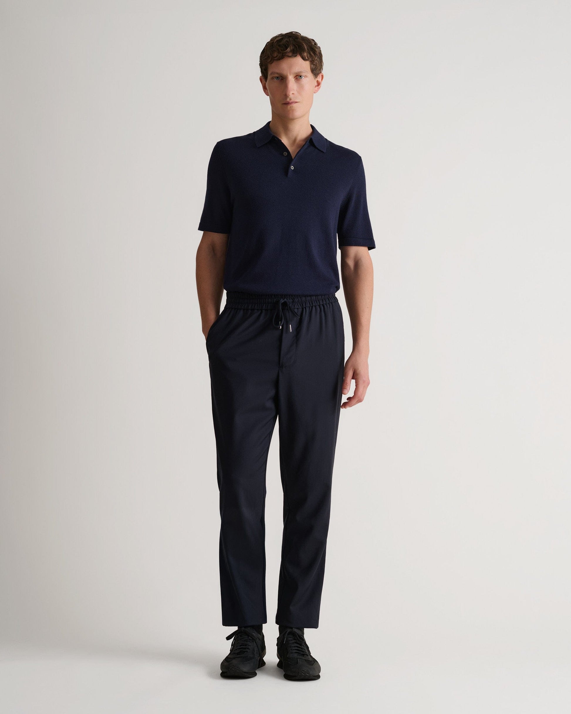 Men's Silk-Cotton Fine Knit Polo - Indigo