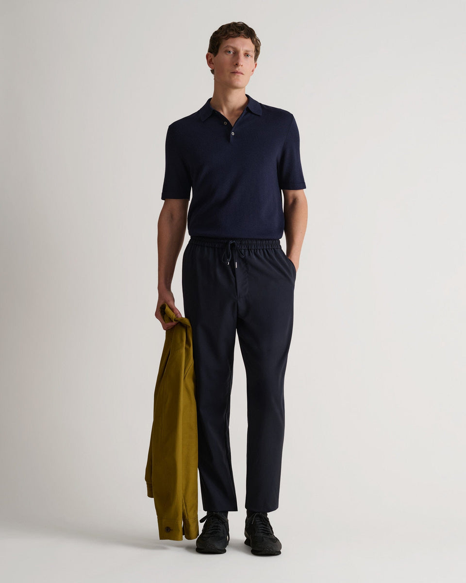 Men's Silk-Cotton Fine Knit Polo - Indigo