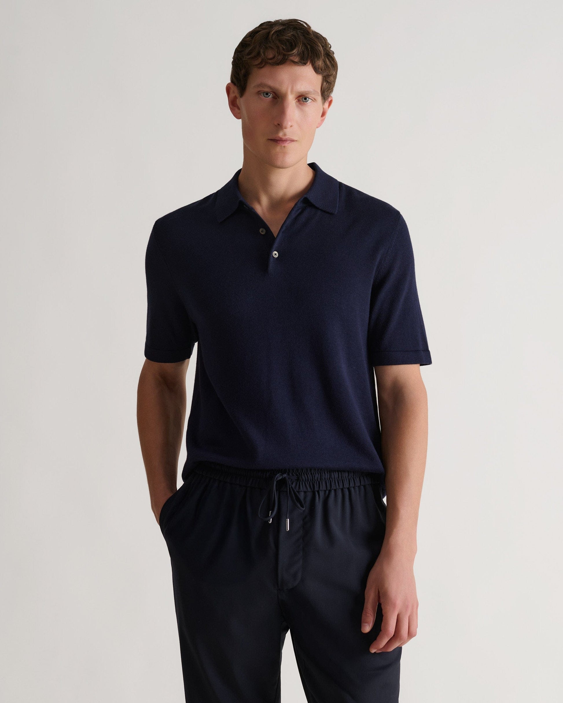 Men's Silk-Cotton Fine Knit Polo - Indigo