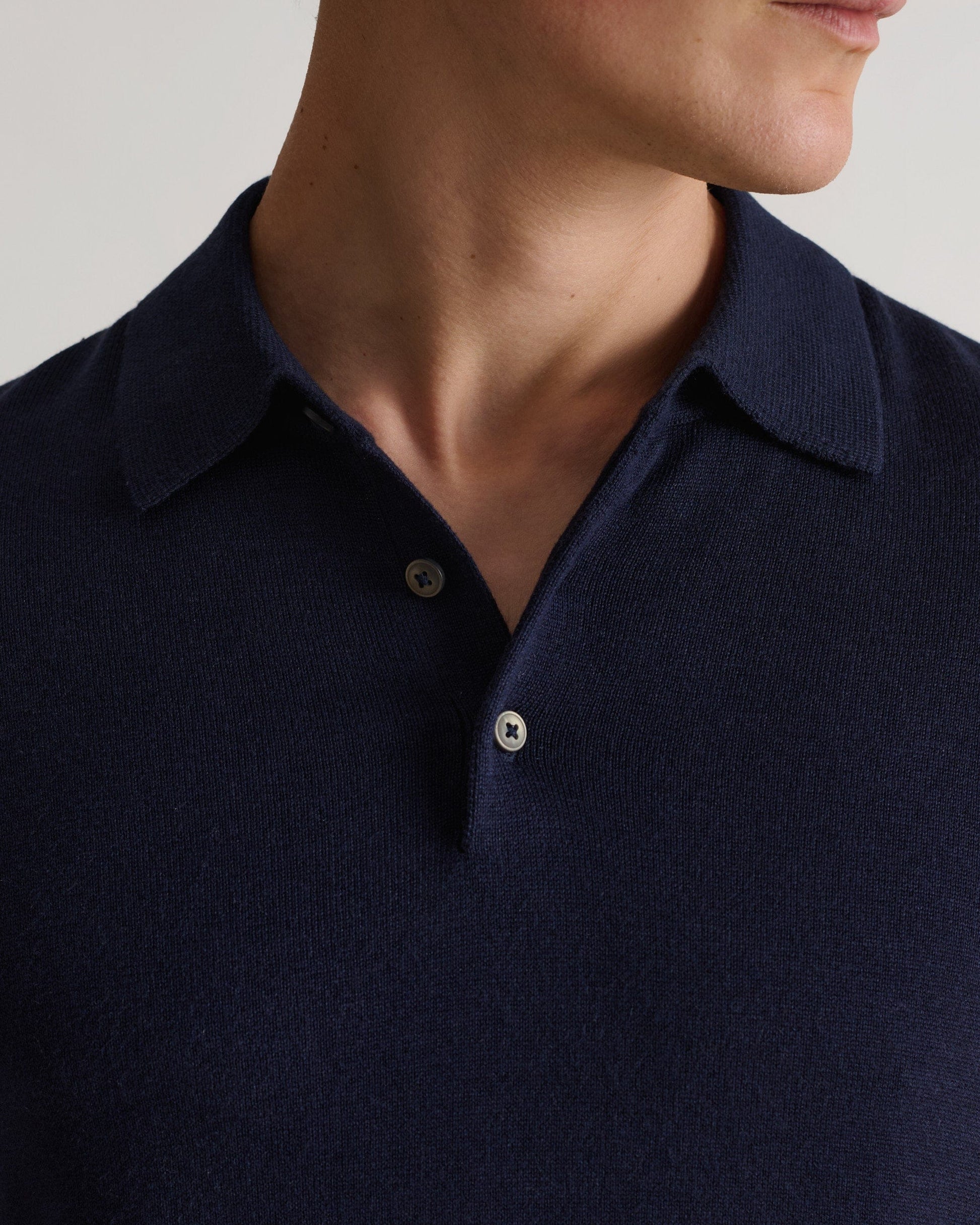 Men's Silk-Cotton Fine Knit Polo - Indigo