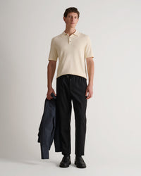 Men's Silk-Cotton Fine Knit Polo - Parchment