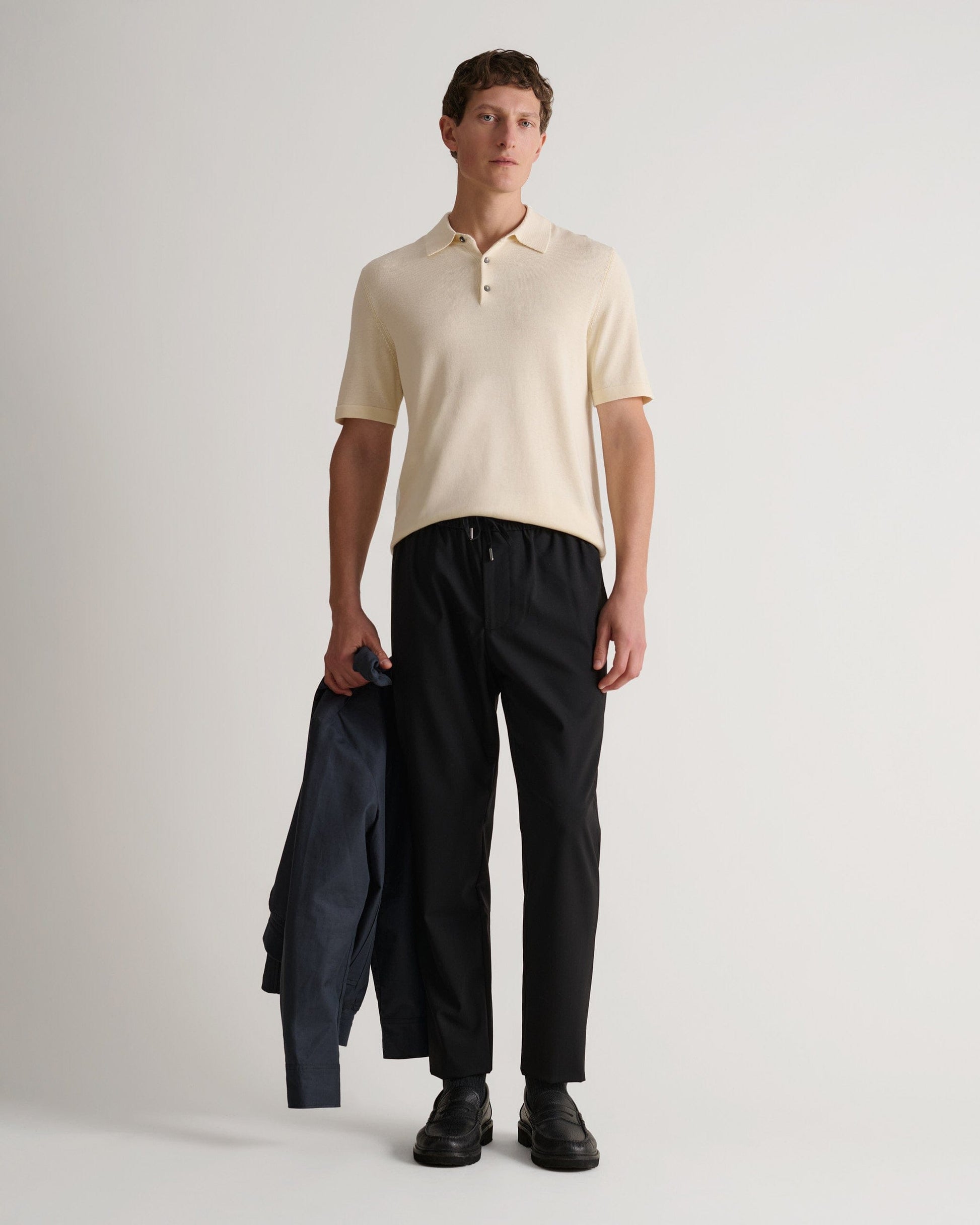 Men's Silk-Cotton Fine Knit Polo - Parchment