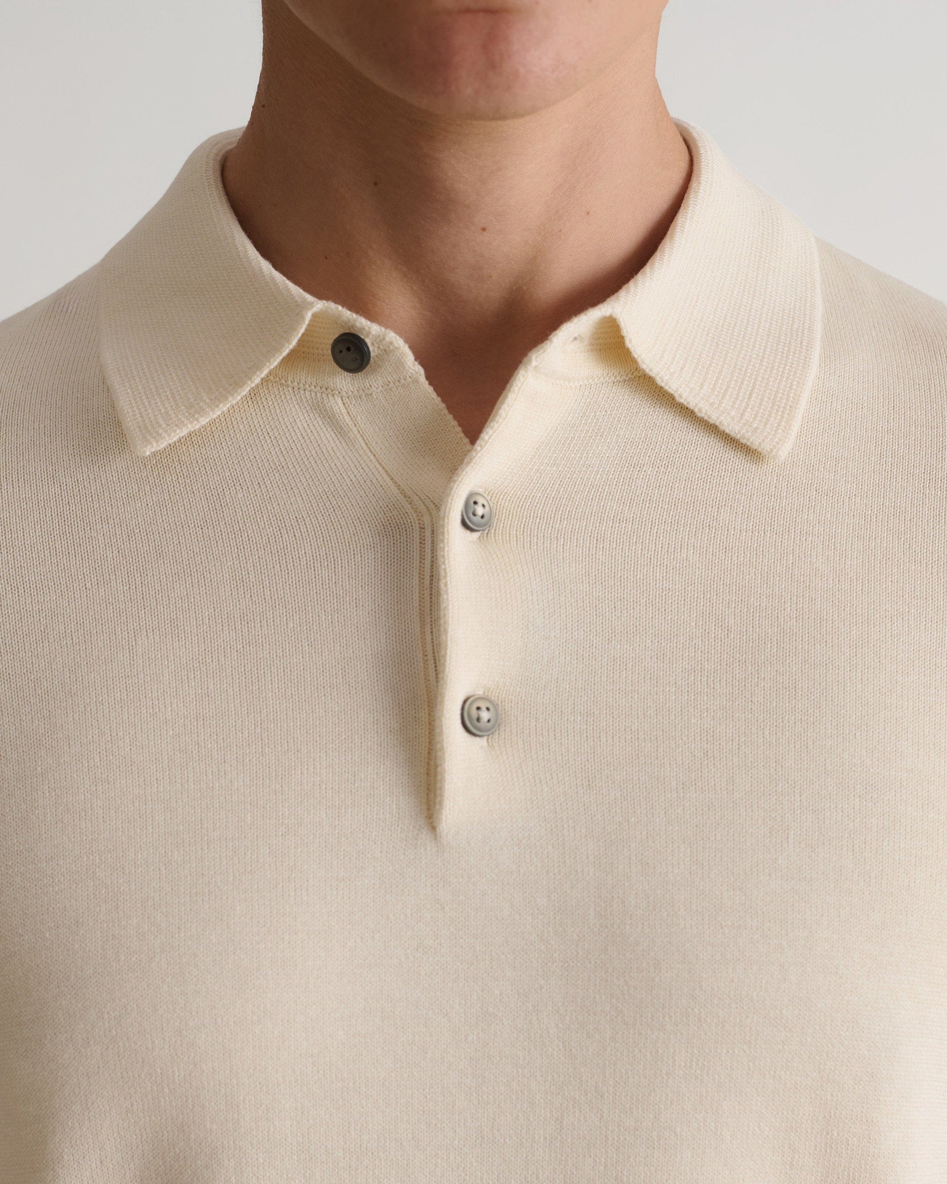 Men's Silk-Cotton Fine Knit Polo - Parchment