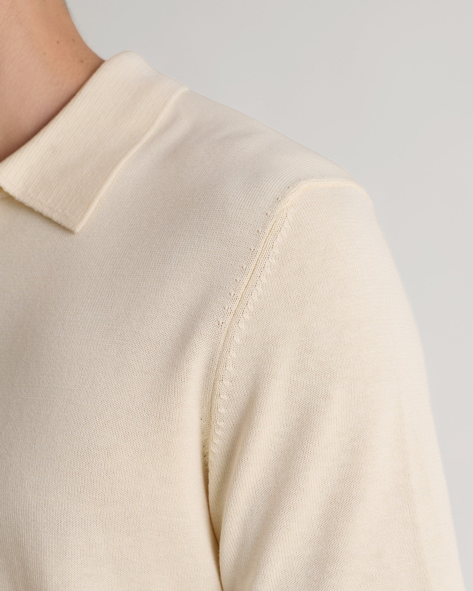 Men's Silk-Cotton Fine Knit Polo - Parchment