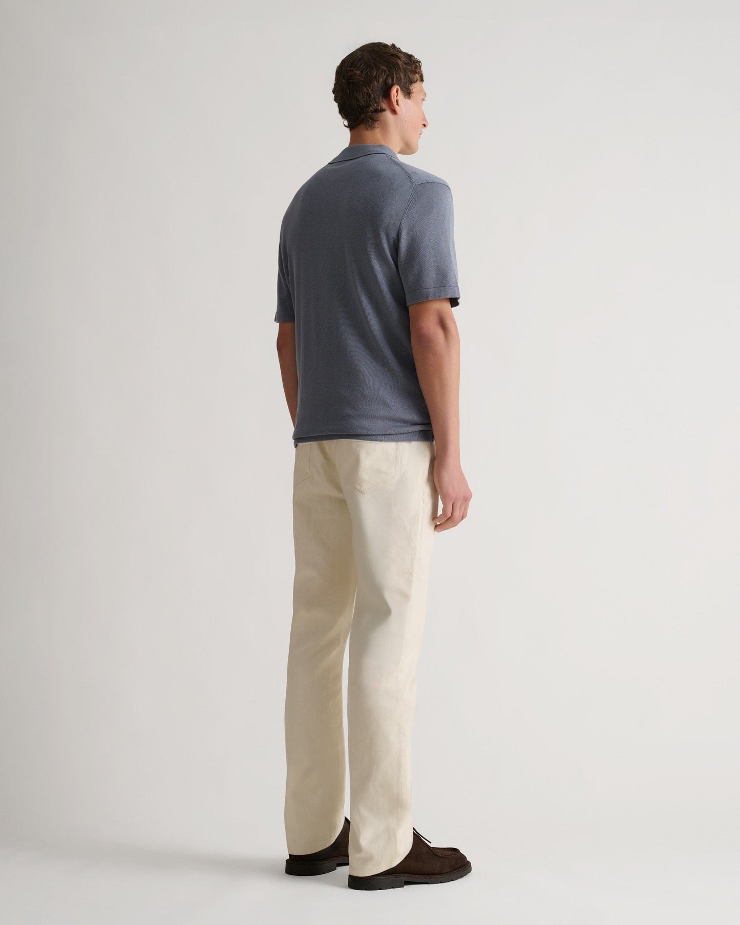 Men's Silk-Cotton Fine Knit Polo - Steel Blue