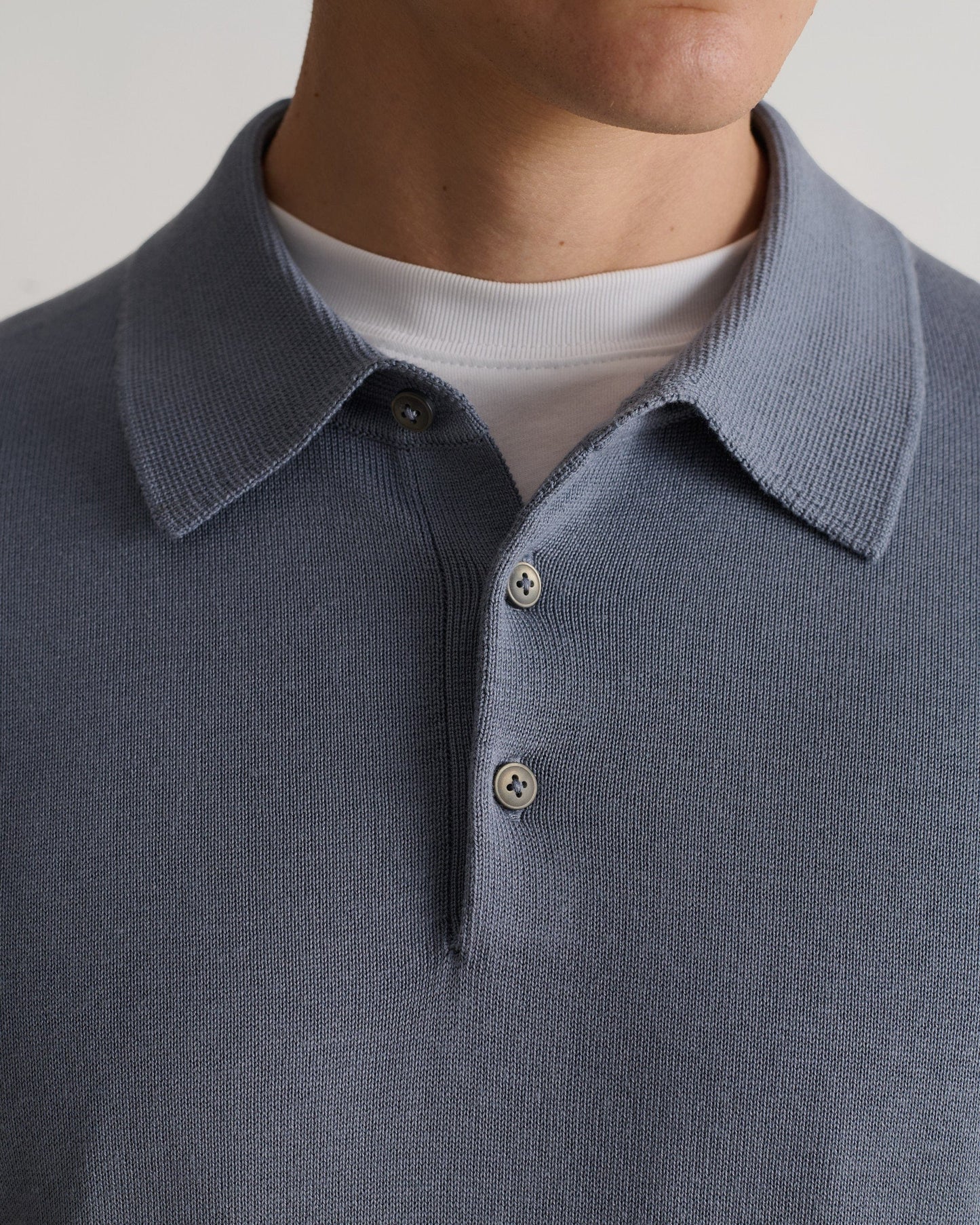 Men's Silk-Cotton Fine Knit Polo - Steel Blue