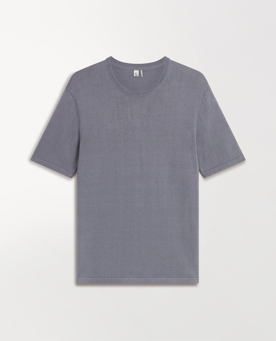 Men's Silk-Cotton Fine Knit T-shirt - Steel Blue