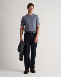 Men's Silk-Cotton Fine Knit T-shirt - Steel Blue