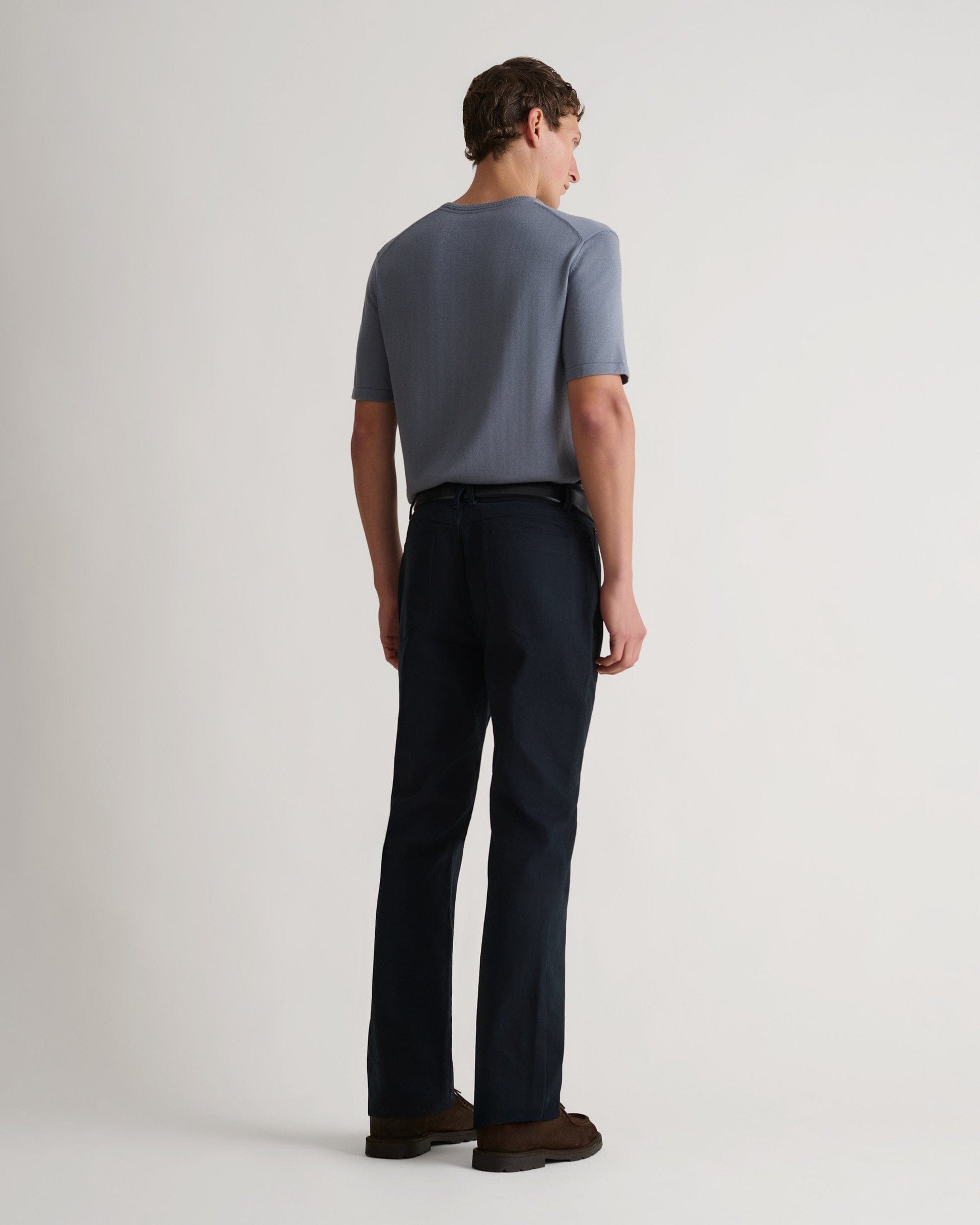 Men's Silk-Cotton Fine Knit T-shirt - Steel Blue