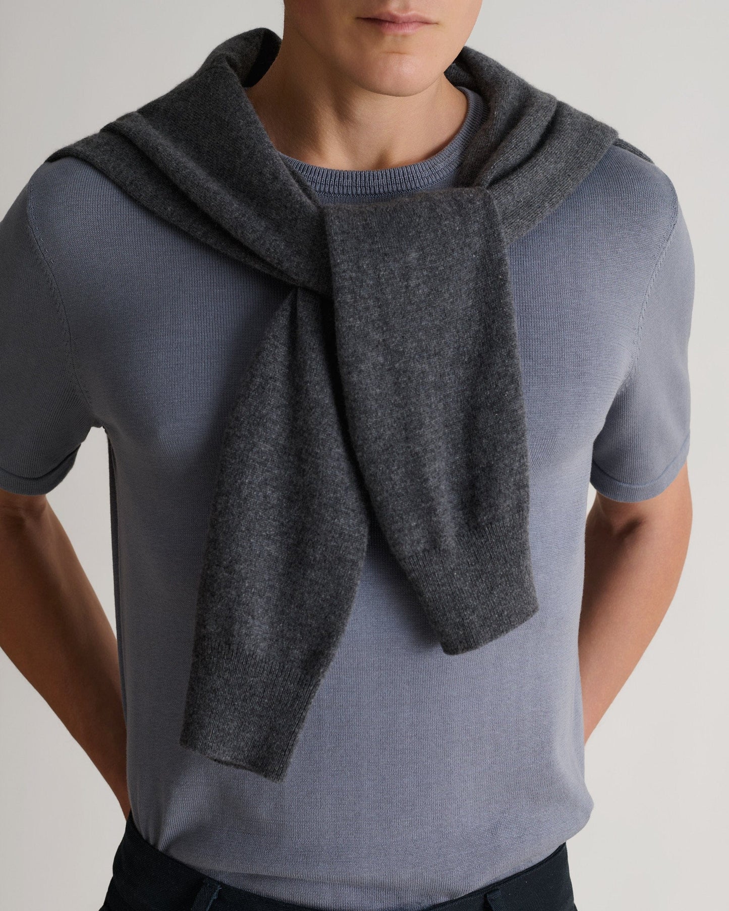 Men's Silk-Cotton Fine Knit T-shirt - Steel Blue