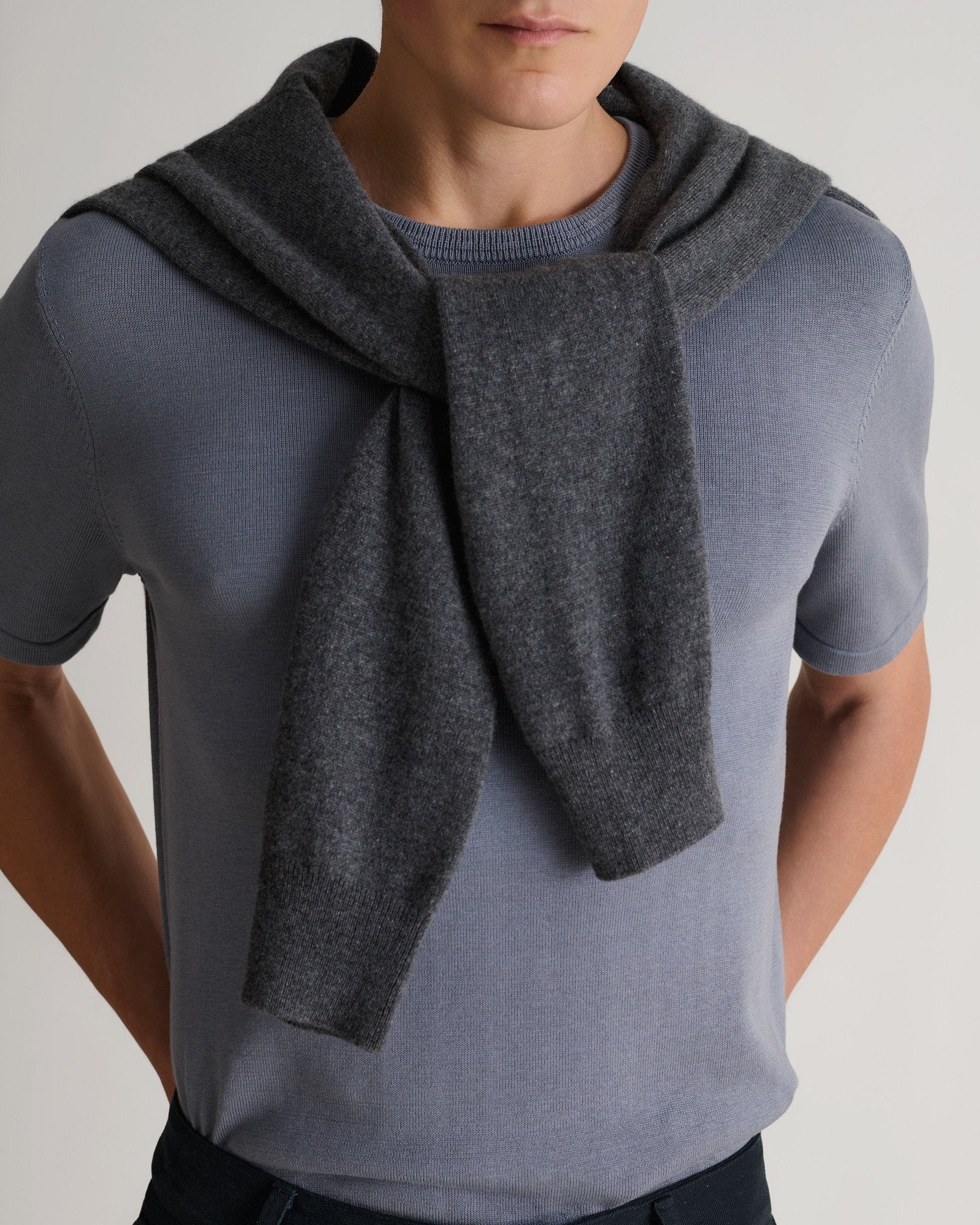 Men's Silk-Cotton Fine Knit T-shirt - Steel Blue