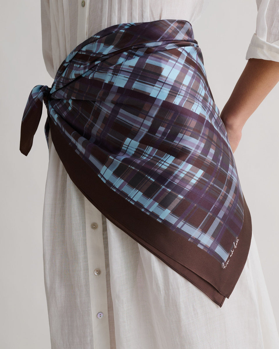 Silk Check Printed Scarf - Blue