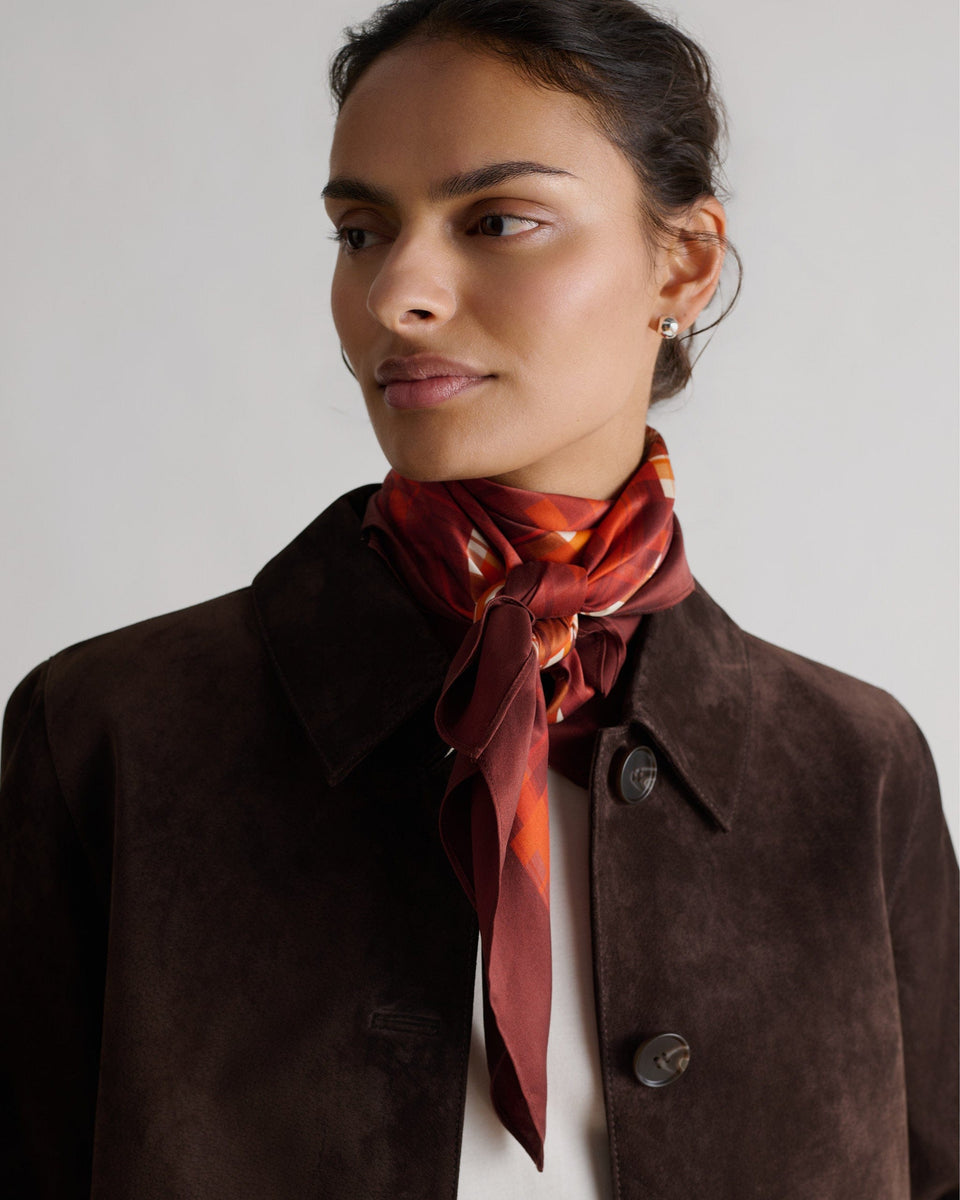 Silk Check Printed Scarf - Red