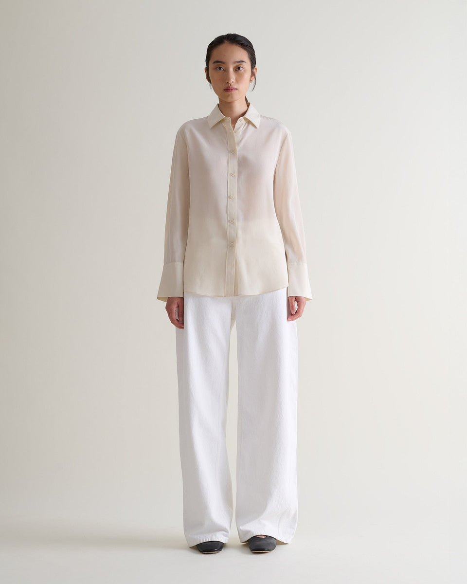 Women's Silk Crepe Shirt - Parchment-[colour]-[size]-Rise &amp; Fall