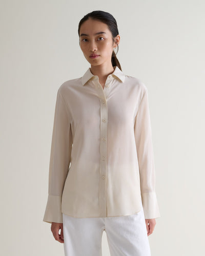 Women's Silk Crepe Shirt - Parchment-[colour]-[size]-Rise &amp; Fall