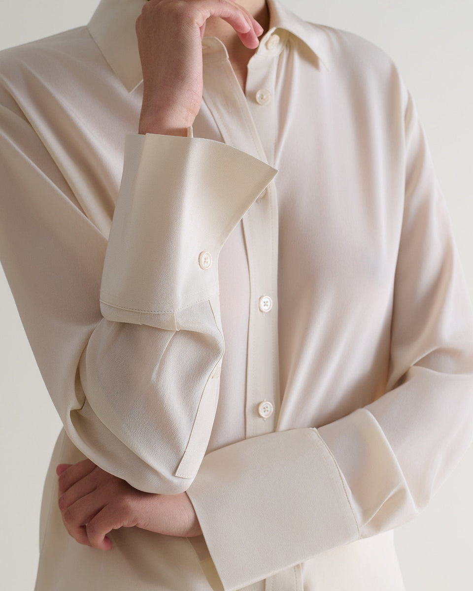 Women's Silk Crepe Shirt - Parchment-[colour]-[size]-Rise &amp; Fall