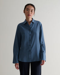 Women's Silk Crepe Shirt - Pewter-[colour]-[size]-Rise &amp; Fall