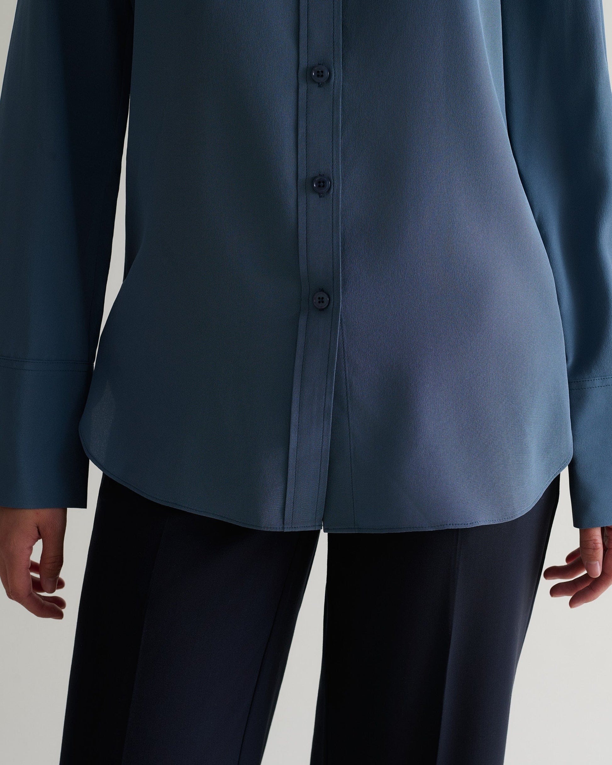 Women's Silk Crepe Shirt - Pewter-[colour]-[size]-Rise &amp; Fall